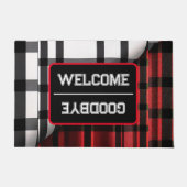 プレイドモダン抽象芸術レッドブラックプレイドコレクション ドアマット (正面)