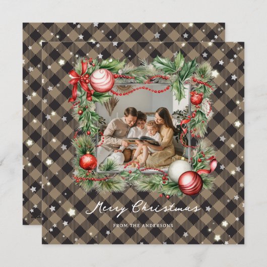 プレイドモダン星空の写真メリークリスマスカード シーズンカード (正面/裏面)