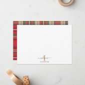 プレイドモノグラムイニシャル名ホリデースク素朴リプト ノートカード (正面/裏面インサイチュ)