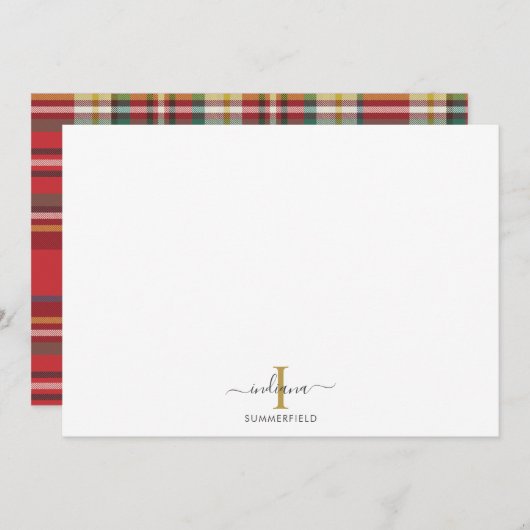 プレイドモノグラムイニシャル名ホリデースク素朴リプト ノートカード (正面/裏面)