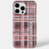 プレイドモノグラム赤面ピンクバーガンディ赤ストライプ Case-Mate iPhoneケース (裏面)