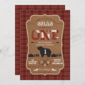 プレイドランバージャックファーストバースデーパーティ招待状 招待状 (正面/裏面)