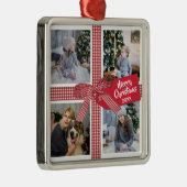 プレイドリボンとボウ4フォトコラージュクリスマス メタルオーナメント (右)