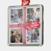 プレイドリボンとボウ4フォトコラージュクリスマス メタルオーナメント (左)