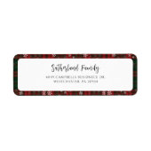 プレイドレッドグリーンスクリプトスノーフレーク差出人住所 ラベル (正面)