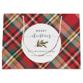 プレイドレッドチェック素朴メリークリスマスファームハウス ラージペーパーバッグ (正面)