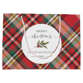 プレイドレッドチェック素朴メリークリスマスファームハウス ラージペーパーバッグ (裏面)