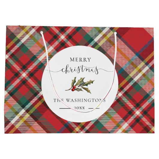 プレイドレッドチェック素朴メリークリスマスファームハウス ラージペーパーバッグ (裏面)