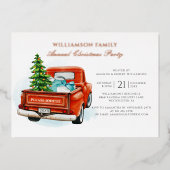 プレイドレッドトラック素朴クリスマスパーティーバラ金ゴールド 箔招待状 (正面)