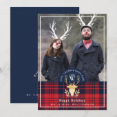 プレイドレッドノーズトナカイヴィンテージホリデーフォトカード シーズンカード (正面/裏面)