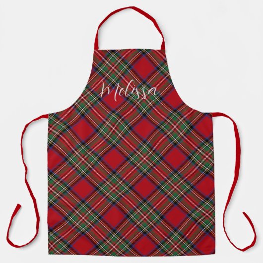 プレイドレッド&グリーンクラン素朴スチュワートタータンチェック エプロン (正面)