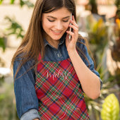 プレイドレッド&グリーンクラン素朴スチュワートタータンチェック エプロン