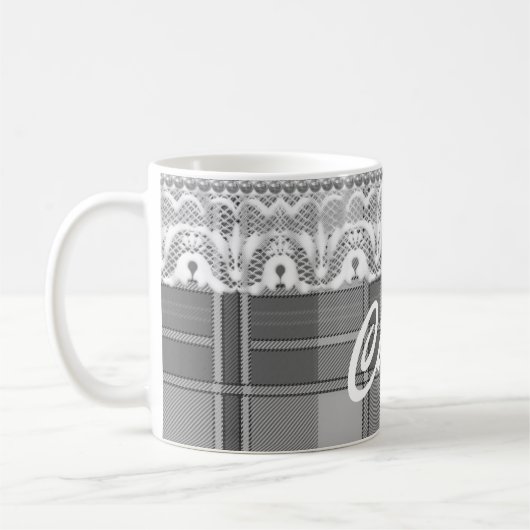 プレイドレース白黒グレイかわいい コーヒーマグカップ (左)