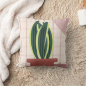 プレイド上のヘビの植物赤面背景ピンク クッション (ブランケット)