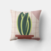 プレイド上のヘビの植物赤面背景ピンク クッション (裏面)