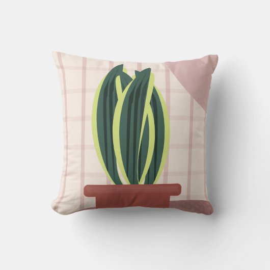 プレイド上のヘビの植物赤面背景ピンク クッション (正面)