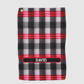 プレイド人気がある抽象芸術レッドブラックプレイドコレクション ゴルフタオル (正面)