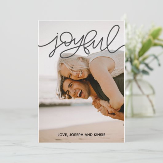 プレイド付き喜ばしい写真のクリスマスカード 招待状 (スタンド正面)