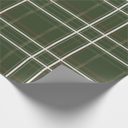 プレイド伝統的コージーキャビン金ゴールドグリーンクリスマス ラッピングペーパー (角)