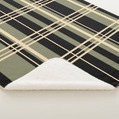 プレイド伝統的ブラック、バタークリーム、セージ緑 シェルパブランケット (3/4)