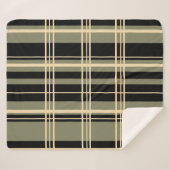 プレイド伝統的ブラック、バタークリーム、セージ緑 シェルパブランケット (正面(横))