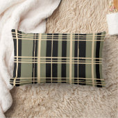 プレイド伝統的ブラック、バタークリーム、セージ緑 ランバークッション (ブランケット)