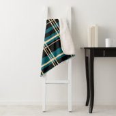 プレイド伝統的ブラック、バタークリーム、ダークティール（緑がかった色） シェルパブランケット (インサイチュ)