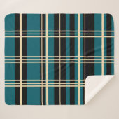 プレイド伝統的ブラック、バタークリーム、ダークティール（緑がかった色） シェルパブランケット (正面(横))