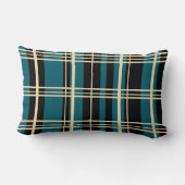 プレイド伝統的ブラック、バタークリーム、ダークティール（緑がかった色） ランバークッション (裏面)