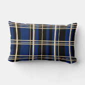 プレイド伝統的ブラック、バタークリーム、ダークネイビー ランバークッション (裏面)