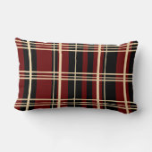 プレイド伝統的ブラック、バタークリーム、ダークレッド ランバークッション (裏面)