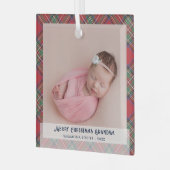 プレイド初めてのクリスマスベビー写真おばあちゃんタータンチェック ガラスオーナメント (正面左)