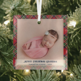 プレイド初めてのクリスマスベビー写真おばあちゃんタータンチェック ガラスオーナメント