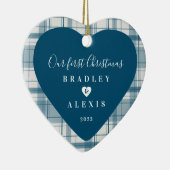 プレイド初めてのクリスマス結婚したの青い写真 セラミックオーナメント (右)