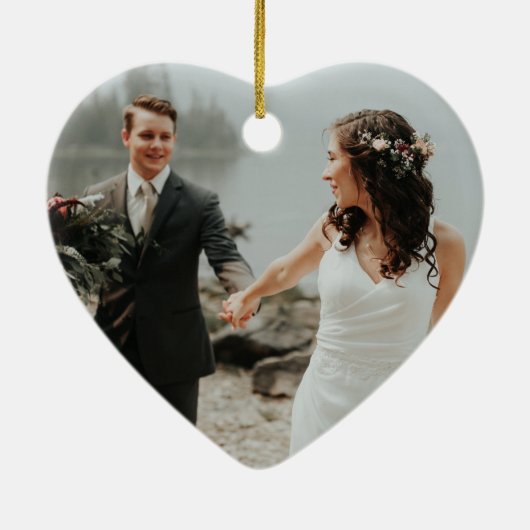 プレイド初めてのクリスマス結婚したの青い写真 セラミックオーナメント (裏面)