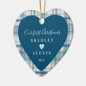 プレイド初めてのクリスマス結婚したの青い写真 セラミックオーナメント (左)