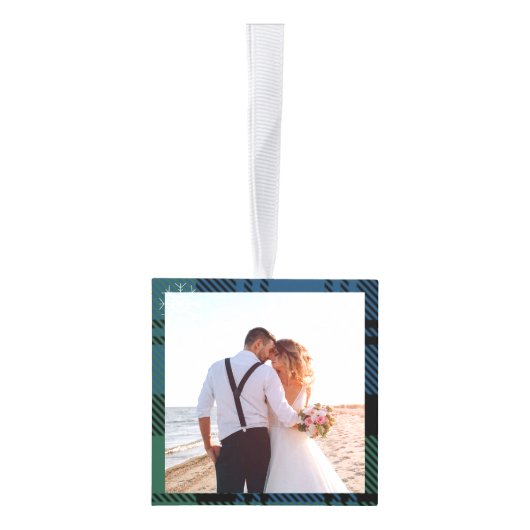 プレイド初めてのクリスマス結婚したキャンベルタータンチェック キューブオーナメント (右)