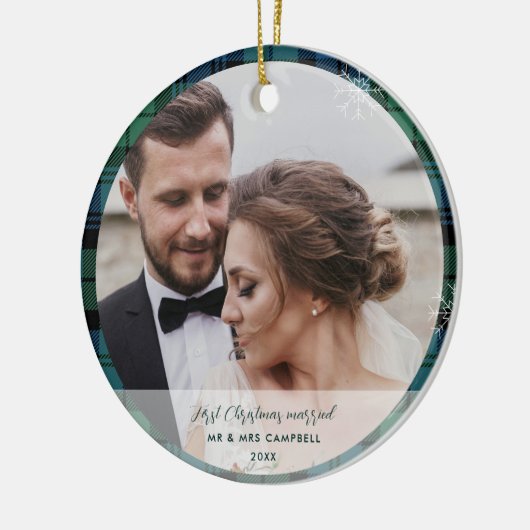 プレイド初めてのクリスマス結婚したキャンベルタータンチェック セラミックオーナメント (左)