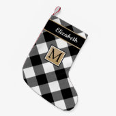 プレイド白黒バッファローチェックモノグラム スモールクリスマスストッキング (正面 (吊り時))