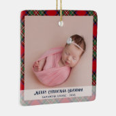 プレイド祖母クリスマスベビー写真タータンチェック セラミックオーナメント (右)