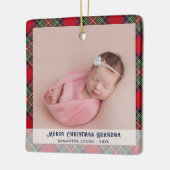 プレイド祖母クリスマスベビー写真タータンチェック セラミックオーナメント (左)
