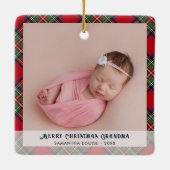 プレイド祖母クリスマスベビー写真タータンチェック セラミックオーナメント (裏面)
