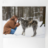 プレイド素朴と金ゴールドの雪数々の片 – 写真 三つ折りクリスマスカード (内部最初)