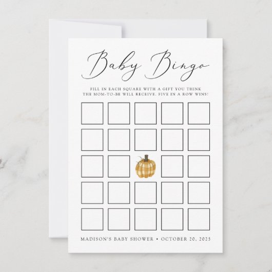 プレイド素朴カボチャ赤ちゃんシャワービンゴカード (正面)