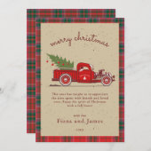 プレイド素朴クラフトレッドトラックツリーパーソナライズされた シーズンカード (正面/裏面)