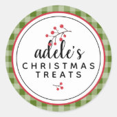 プレイド素朴クリスマストリッパーソナライズされたト ラウンドシール (正面)