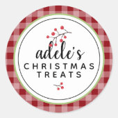 プレイド素朴クリスマストリッパーソナライズされたト ラウンドシール (正面)