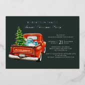 プレイド素朴クリスマスホリデーズパーティーシルバー 箔招待状 (正面)