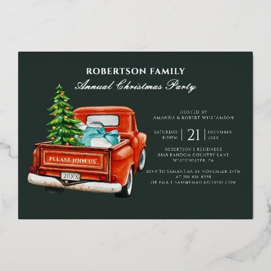 プレイド素朴クリスマスホリデーズパーティーシルバー 箔招待状 (正面)