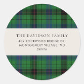 プレイド素朴タータンチェックグリーンカスタムクリスマスアドレス ラウンドシール (正面)